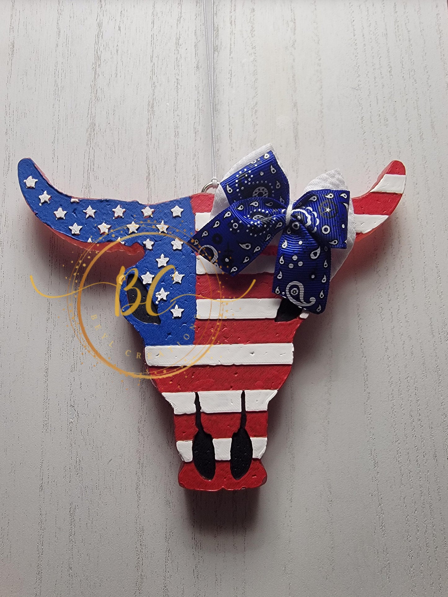 American Flag Bull Skull Freshie