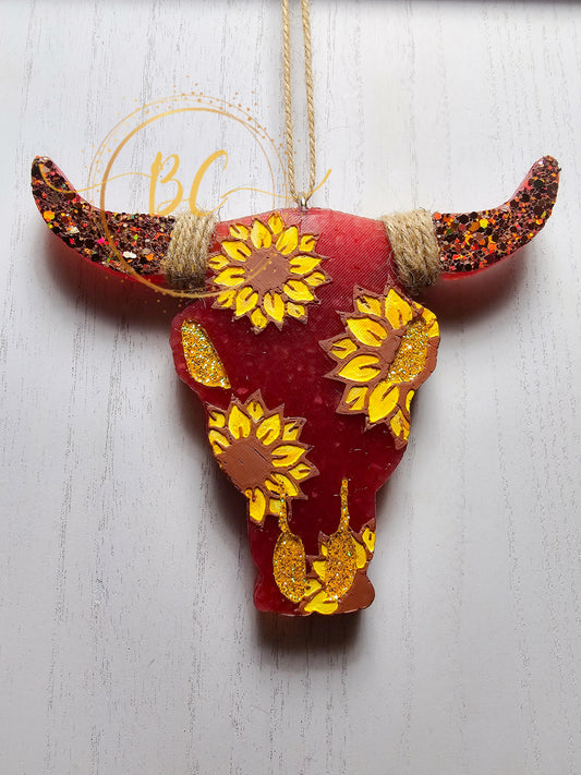 Sunflower Bull Skull Freshie