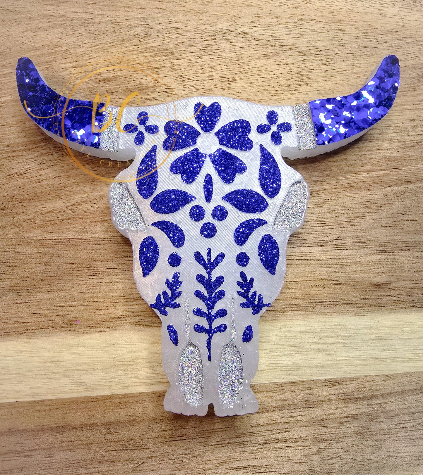 Folk Floral Bull Skull Freshie