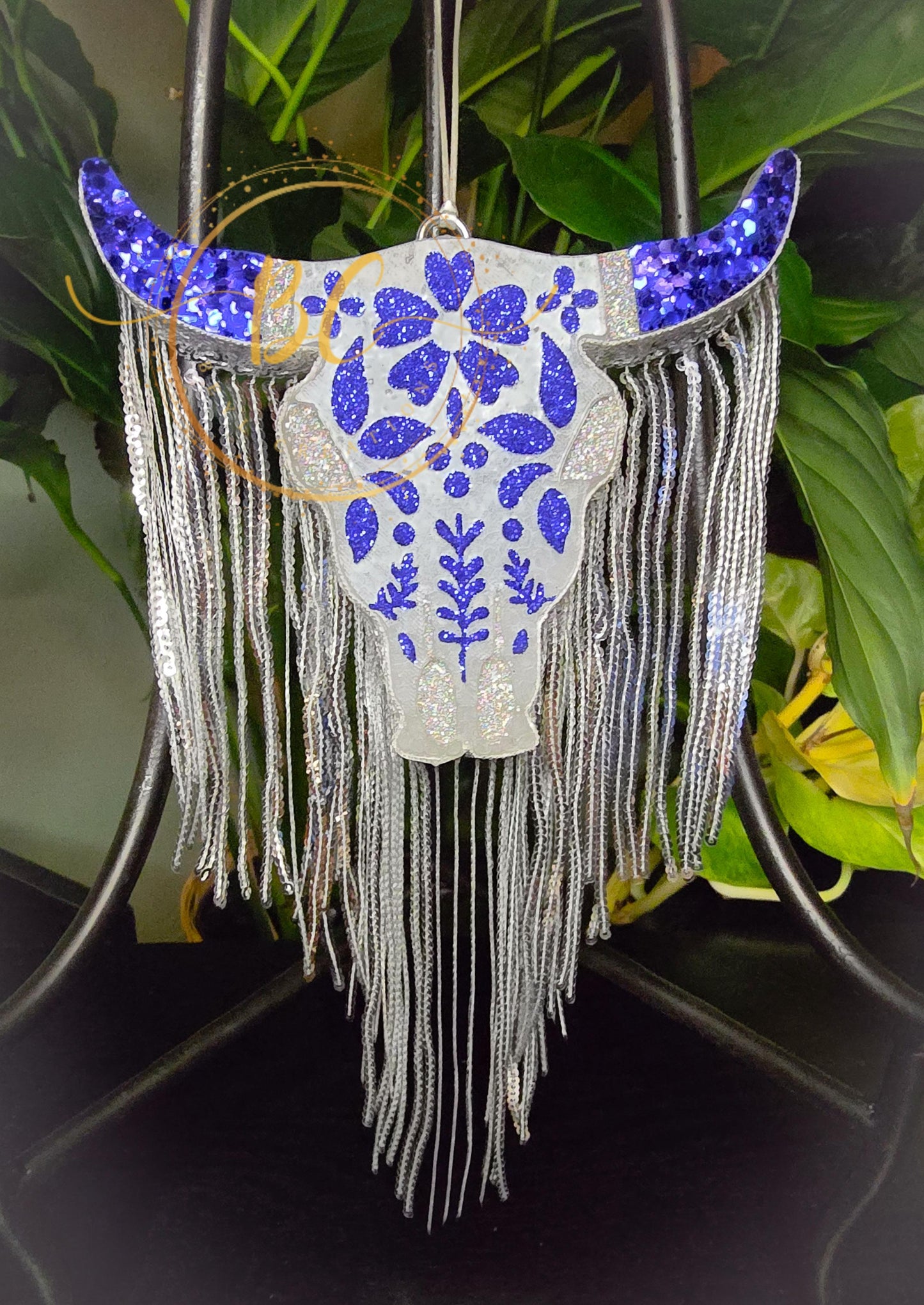 Folk Floral Bull Skull Freshie
